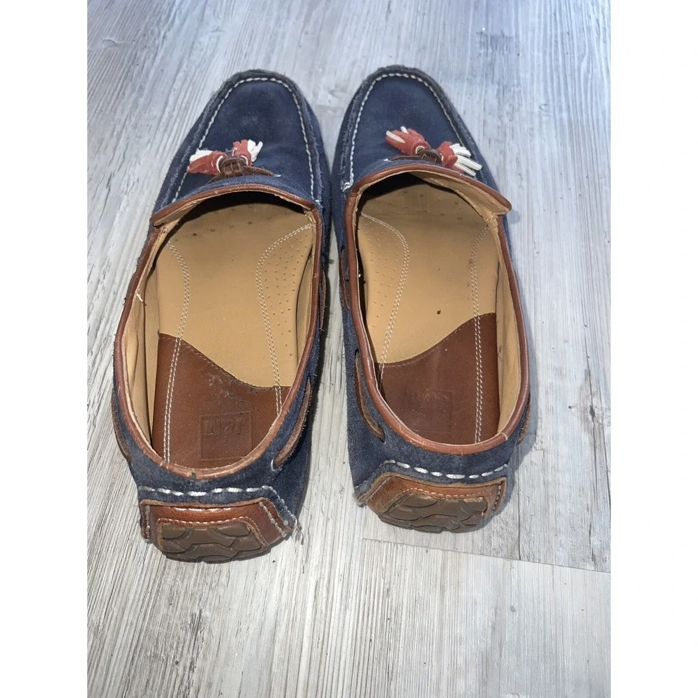 250239 TASSEL MEN'S SHOES 11 M Blue Suede JOHNSTON & MURPHY Red White Tassel VTG